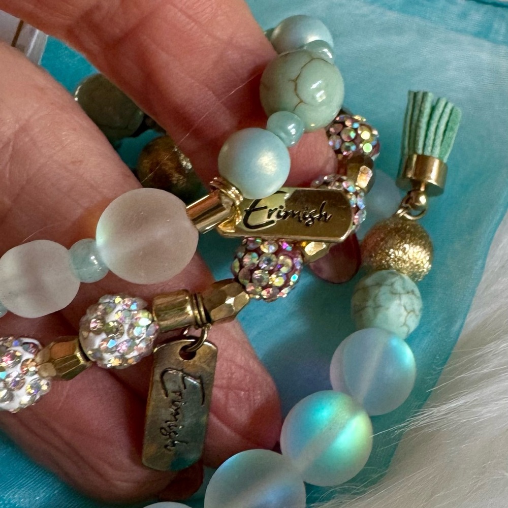 Erimish Gold Mint and Moonstone Beaded Bracelet set with charms - Picture 4 of 6